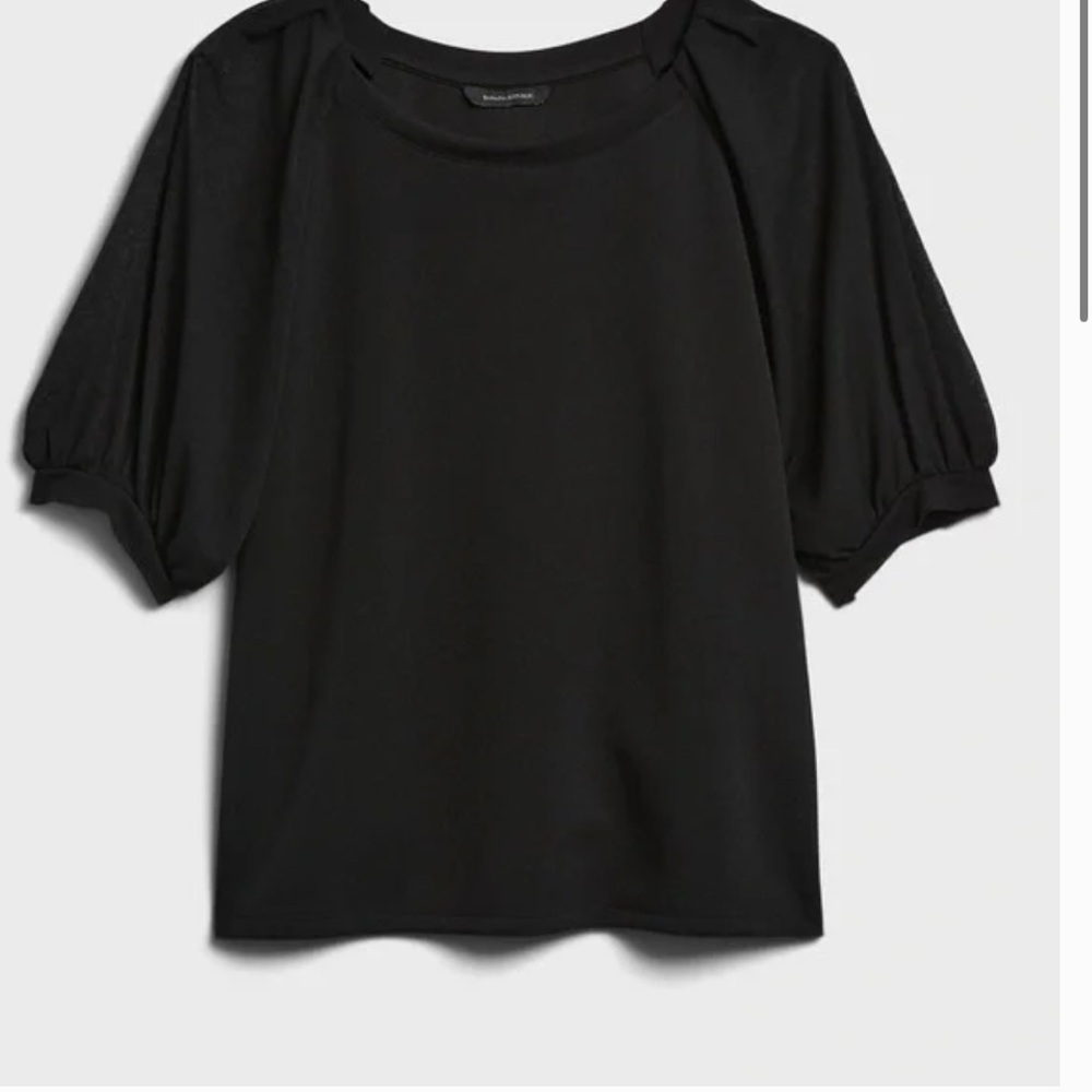 Banana Republic Black Sheer Puff Sleeve Top Size M